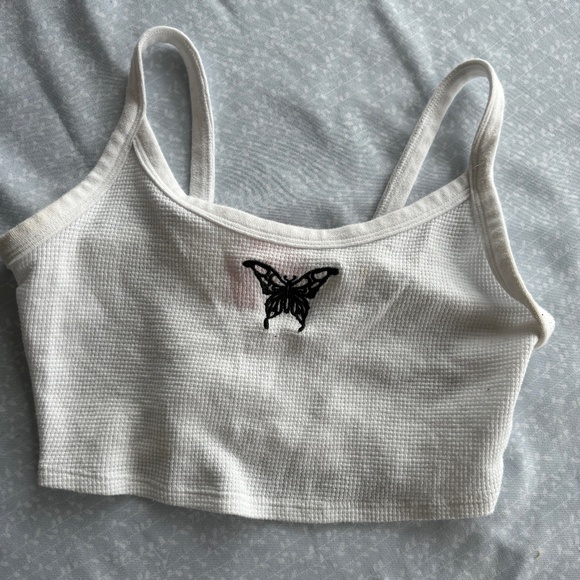 white butterfly cropped tank. - Picture 1 of 1
